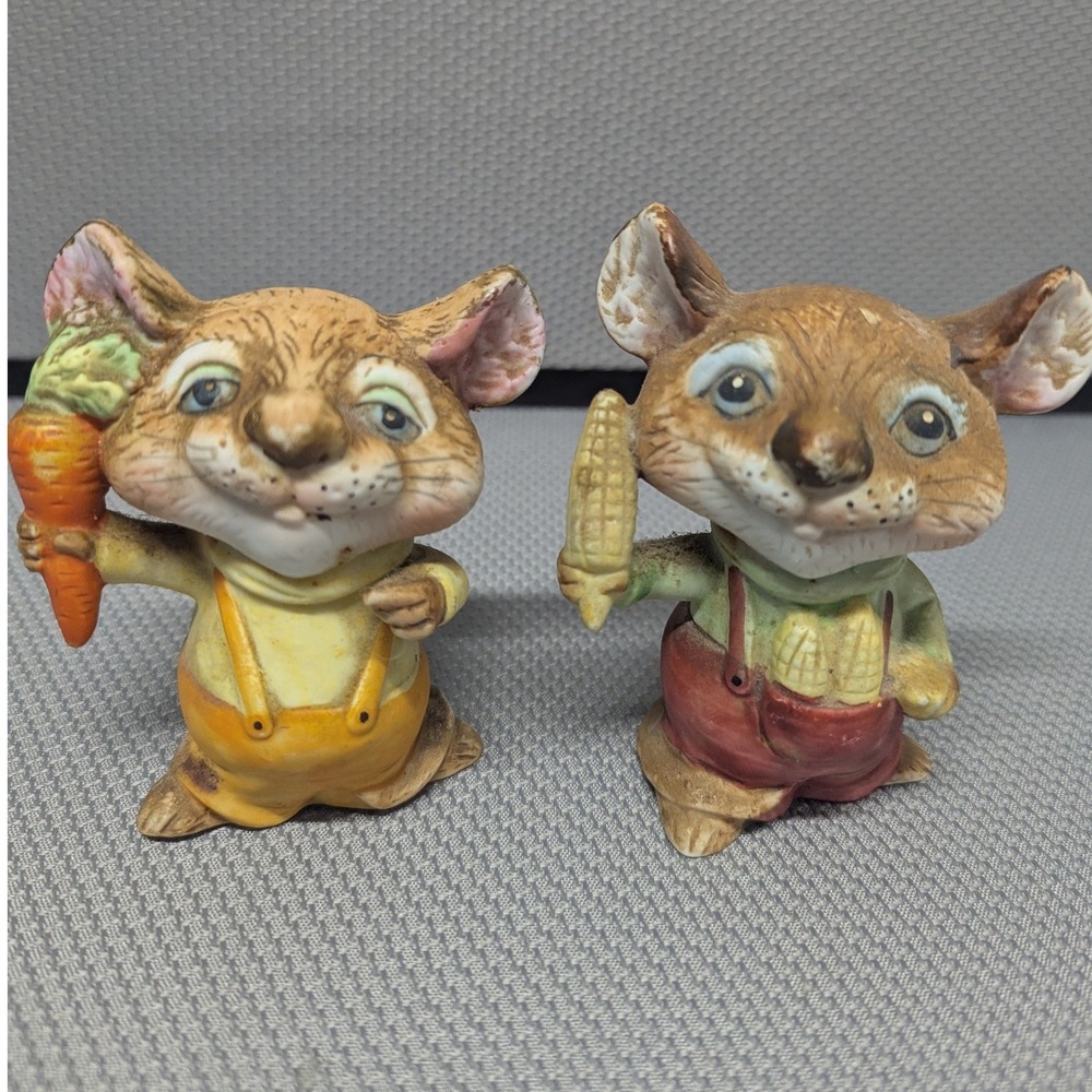 VTG Ceramic Mouse Figurine Set Country Harvest Garden Mice Carrot & Corn Homco